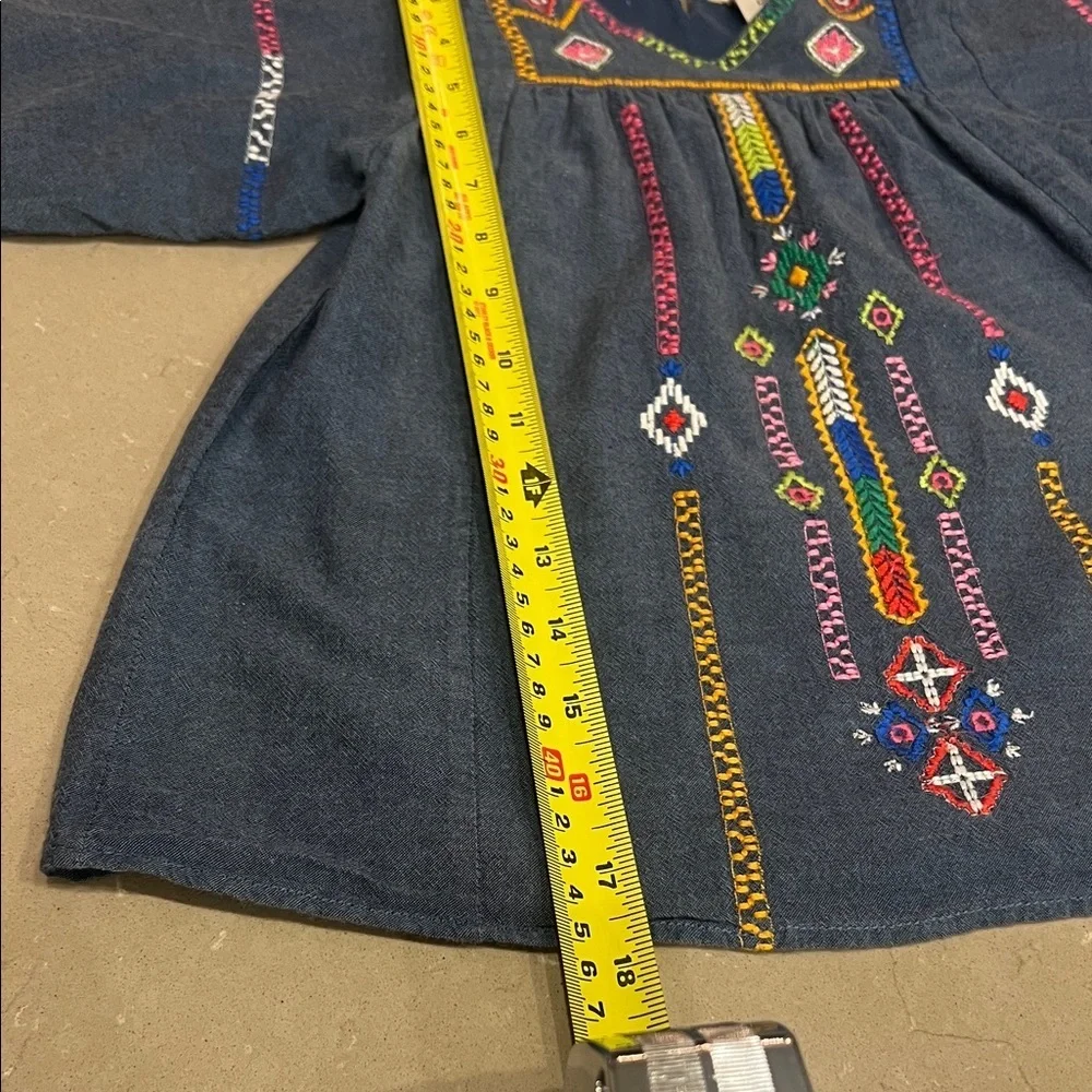 Peek Dark Blue Kids Blouse with Colorful Embroidery Boho